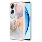 For OPPO A60 Electroplating Pattern IMD TPU Shockproof Case with Rhinestone Ring Holder(Milky Way White Marble) - 1