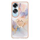 For OPPO A60 Electroplating Pattern IMD TPU Shockproof Case with Rhinestone Ring Holder(Milky Way White Marble) - 2