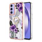 For Samsung Galaxy A16 5G Electroplating Pattern IMD TPU Shockproof Case with Rhinestone Ring Holder(Purple Flower) - 1