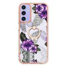 For Samsung Galaxy A16 5G Electroplating Pattern IMD TPU Shockproof Case with Rhinestone Ring Holder(Purple Flower) - 2