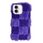 For iPhone 16 Plus Square Grid Plush TPU Phone Case(Dark Purple) - 1