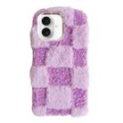 For iPhone 16 Plus Square Grid Plush TPU Phone Case(Light Purple) - 1