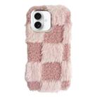 For iPhone 16 Plus Square Grid Plush TPU Phone Case(Pink) - 1