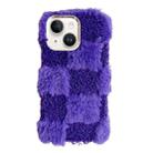 For iPhone 15 Plus Square Grid Plush TPU Phone Case(Dark Purple) - 1