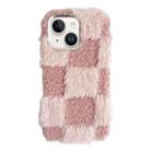 For iPhone 15 Plus Square Grid Plush TPU Phone Case(Pink) - 1