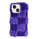 For iPhone 14 Plus Square Grid Plush TPU Phone Case(Dark Purple) - 1