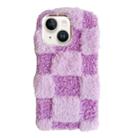 For iPhone 14 Plus Square Grid Plush TPU Phone Case(Light Purple) - 1