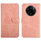 For Samsung Galaxy S25 Edge 5G Skin Feel Butterfly Embossed Flip Leather Phone Case(Pink) - 1