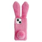 For iPhone 15 Plus Solid Color Plush Rabbit TPU Phone Case(Pink) - 1