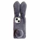 For iPhone 14 Plus Solid Color Plush Rabbit TPU Phone Case(Grey) - 1