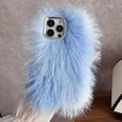 For iPhone 16 Pro Max Wool Long Plush TPU Phone Case(Blue) - 1