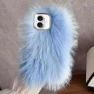 For iPhone 16 Plus Wool Long Plush TPU Phone Case(Blue) - 1