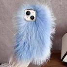 For iPhone 15 Plus Wool Long Plush TPU Phone Case(Blue) - 1