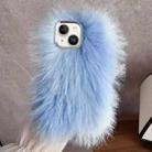 For iPhone 15 Wool Long Plush TPU Phone Case(Blue) - 1