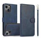 For iPhone 14 Calf Texture 2 in 1 Detachable Magnetic Back Cover Leather Case(Blue) - 1