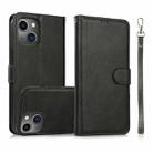 For iPhone 14 Plus Calf Texture 2 in 1 Detachable Magnetic Back Cover Leather Case(Black) - 1