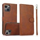 For iPhone 15 Plus Calf Texture 2 in 1 Detachable Magnetic Back Cover Leather Case(Brown) - 1