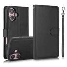 For iPhone 16 Calf Texture 2 in 1 Detachable Magnetic Back Cover Leather Case(Black) - 1