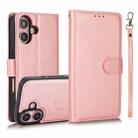 For iPhone 16 Calf Texture 2 in 1 Detachable Magnetic Back Cover Leather Case(Rose Gold) - 1