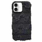 For iPhone 16 W-texture Plush TPU Phone Case(Black) - 1