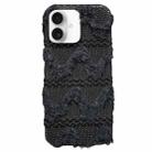 For iPhone 16 Plus W-texture Plush TPU Phone Case(Black) - 1