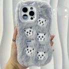 For iPhone 15 Pro Plush Cute Cat Full Coverage Silicone Phone Case(Grey) - 1