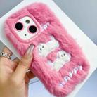 For iPhone 15 Plus Plush Cute Cat Full Coverage Silicone Phone Case(Pink) - 1