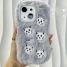 For iPhone 15 Plus Plush Cute Cat Full Coverage Silicone Phone Case(Grey) - 1