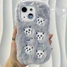 For iPhone 14 Plus Plush Cute Cat Full Coverage Silicone Phone Case(Grey) - 1