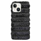 For iPhone 14 Plus Horizontal Striped Plush TPU Phone Case(Black) - 1