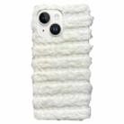 For iPhone 15 Plus Horizontal Striped Plush TPU Phone Case(White) - 1