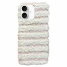 For iPhone 16 Horizontal Striped Plush TPU Phone Case(Pink White) - 1