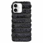 For iPhone 16 Horizontal Striped Plush TPU Phone Case(Black) - 1