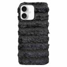 For iPhone 16 Plus Horizontal Striped Plush TPU Phone Case(Black) - 1