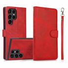 For Samsung Galaxy S22 Ultra 5G Calf Texture 2 in 1 Detachable Magnetic Back Cover Leather Case(Red) - 1