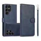 For Samsung Galaxy S22 Ultra 5G Calf Texture 2 in 1 Detachable Magnetic Back Cover Leather Case(Blue) - 1