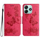 For Redmi Note 14 5G Butterfly Embossed Flip Leather Phone Case(Red) - 1