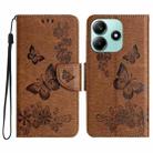 For Redmi Note 14 5G Butterfly Embossed Flip Leather Phone Case(Brown) - 1