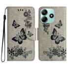 For Redmi Note 14 5G Butterfly Embossed Flip Leather Phone Case(Grey) - 1