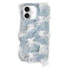 For iPhone 16 Camellia Denim Plush TPU Phone Case(Light Blue) - 1