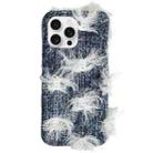 For iPhone 15 Pro Camellia Denim Plush TPU Phone Case(Dark Blue) - 1
