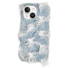 For iPhone 15 Plus Camellia Denim Plush TPU Phone Case(Light Blue) - 1