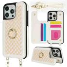 For iPhone 15 Pro Max Double Bckle Card Slot Full Coverage Phone Case with Cross-body Strap(White) - 1