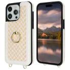 For iPhone 15 Pro Max Double Bckle Card Slot Full Coverage Phone Case with Cross-body Strap(White) - 2