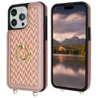 For iPhone 15 Pro Max Double Bckle Card Slot Full Coverage Phone Case with Cross-body Strap(Rose Gold) - 2