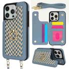 For iPhone 15 Pro Max Double Bckle Card Slot Full Coverage Phone Case with Cross-body Strap(Blue) - 1