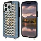 For iPhone 15 Pro Max Double Bckle Card Slot Full Coverage Phone Case with Cross-body Strap(Blue) - 2