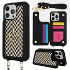 For iPhone 15 Pro Double Bckle Card Slot Full Coverage Phone Case with Cross-body Strap(Black) - 1