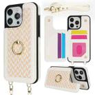 For iPhone 15 Pro Double Bckle Card Slot Full Coverage Phone Case with Cross-body Strap(White) - 1