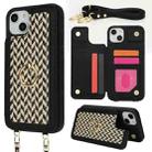 For iPhone 14 Plus / 15 Plus Double Bckle Card Slot Full Coverage Phone Case with Cross-body Strap(Black) - 1